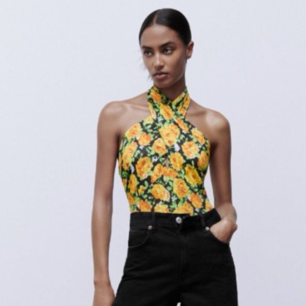 ZARA | Floral Halter Bodysuit | Sz. S